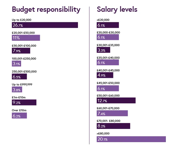 IET membership salary levels and budget responsibility breakdown graphic