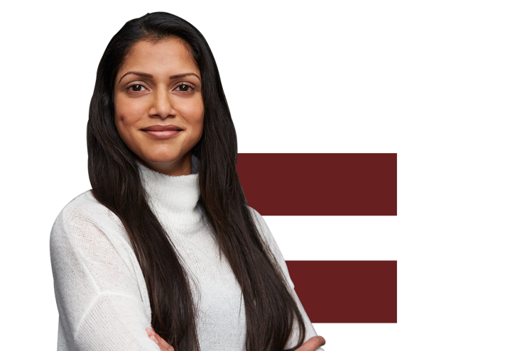 Image of women in white polo-neck jumper on Impact and Society landing page