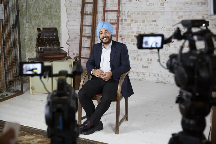Sikh engineer doing an interview for IET.tv