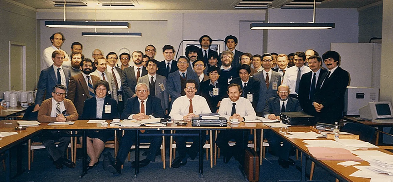 Graham and the team in Copenhagen in 1988 where the JPEG compression algorithm was agreed.