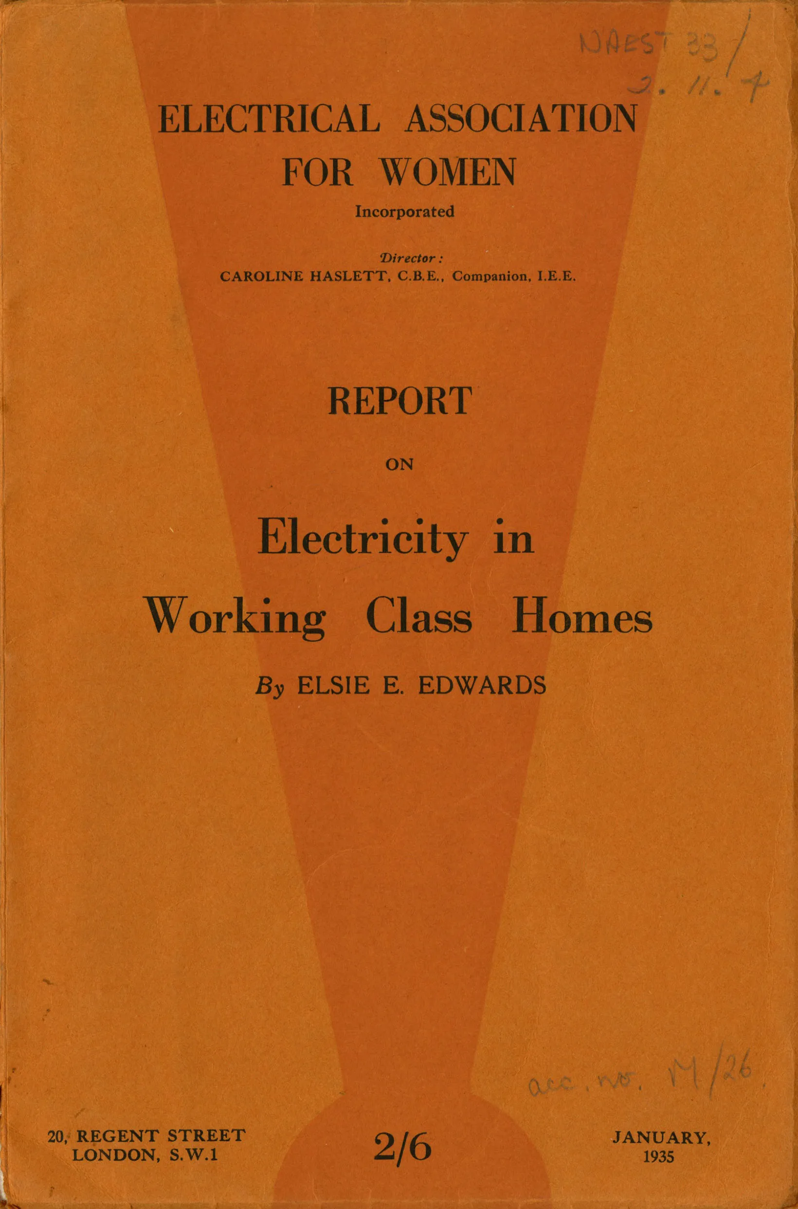 EAW 'Report on electricity in working class homes', by Elsie E Edwards 1935 IET Archives ref NAEST 33/02/11/04.