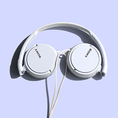 Image of a pair of white Sony headphones