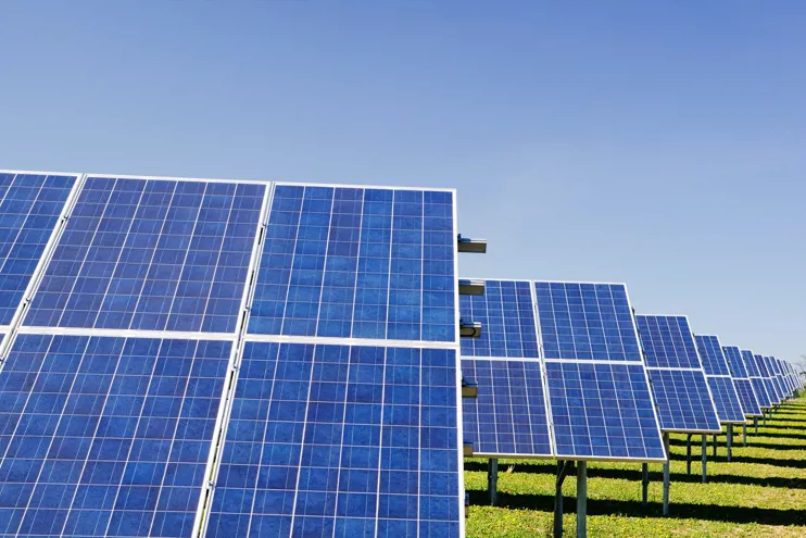 Row of panels in a solar farm