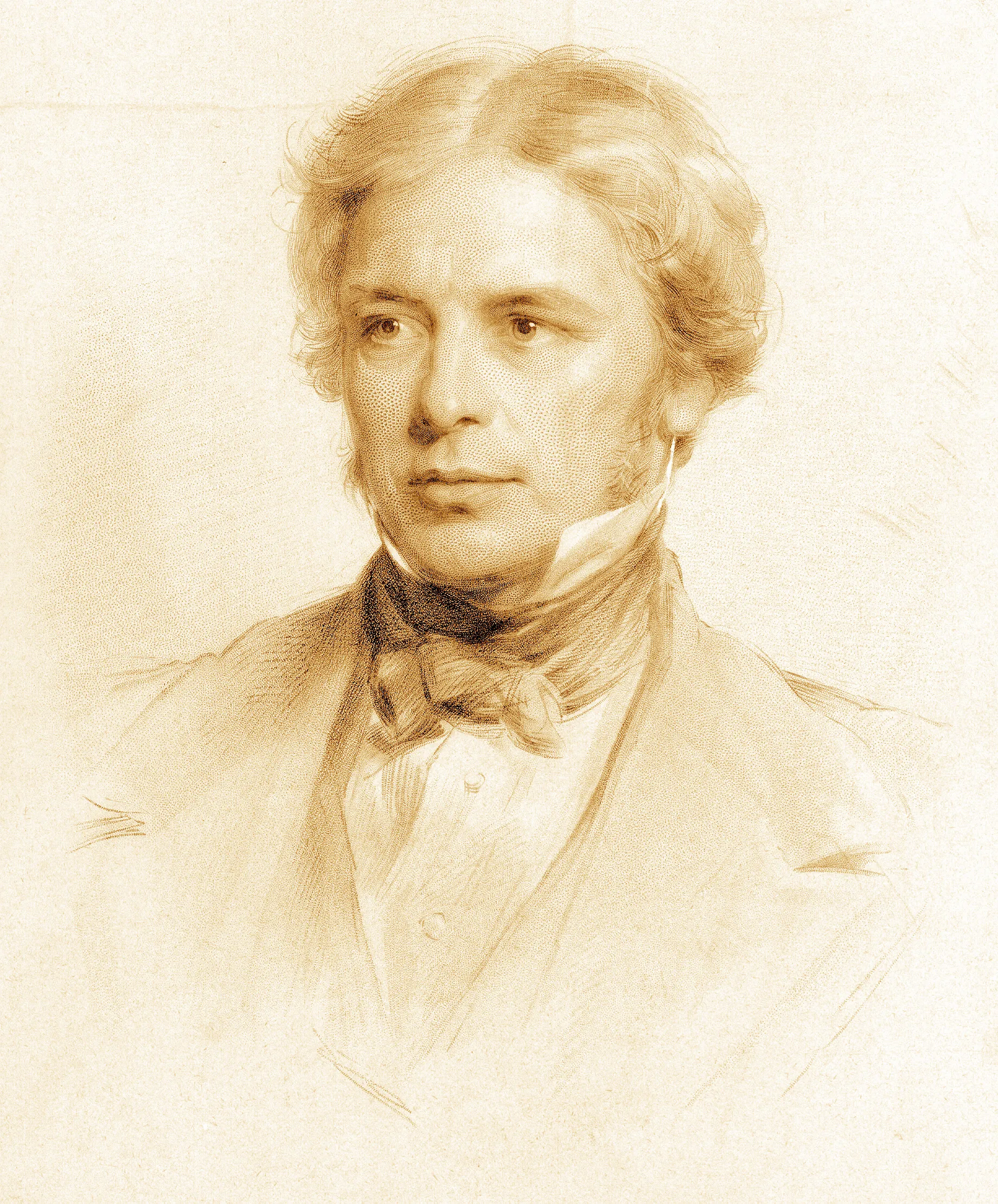 Michael Faraday, head and shoulders, engraving 1852.