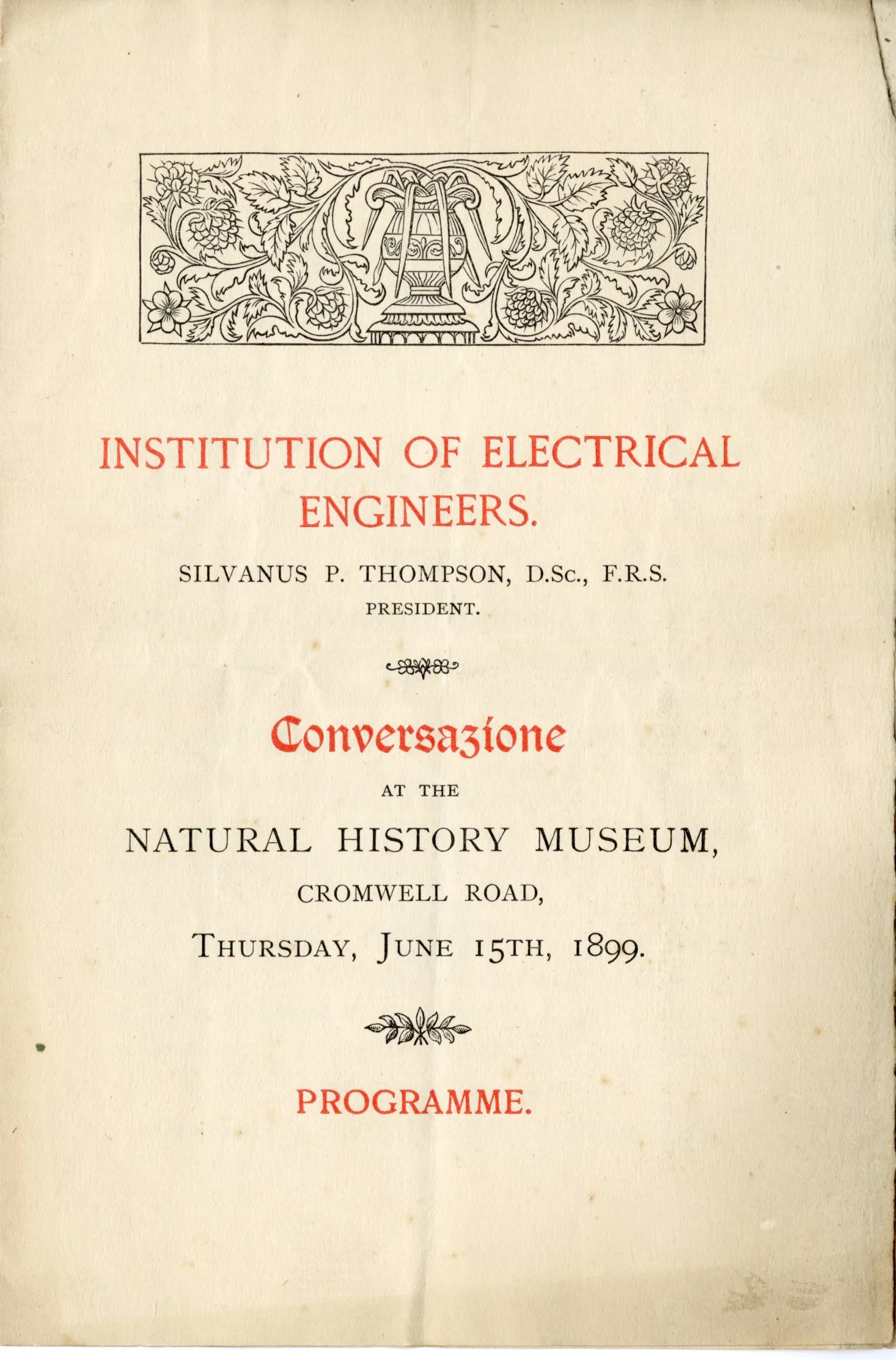 IEE Conversazione programme from 1899