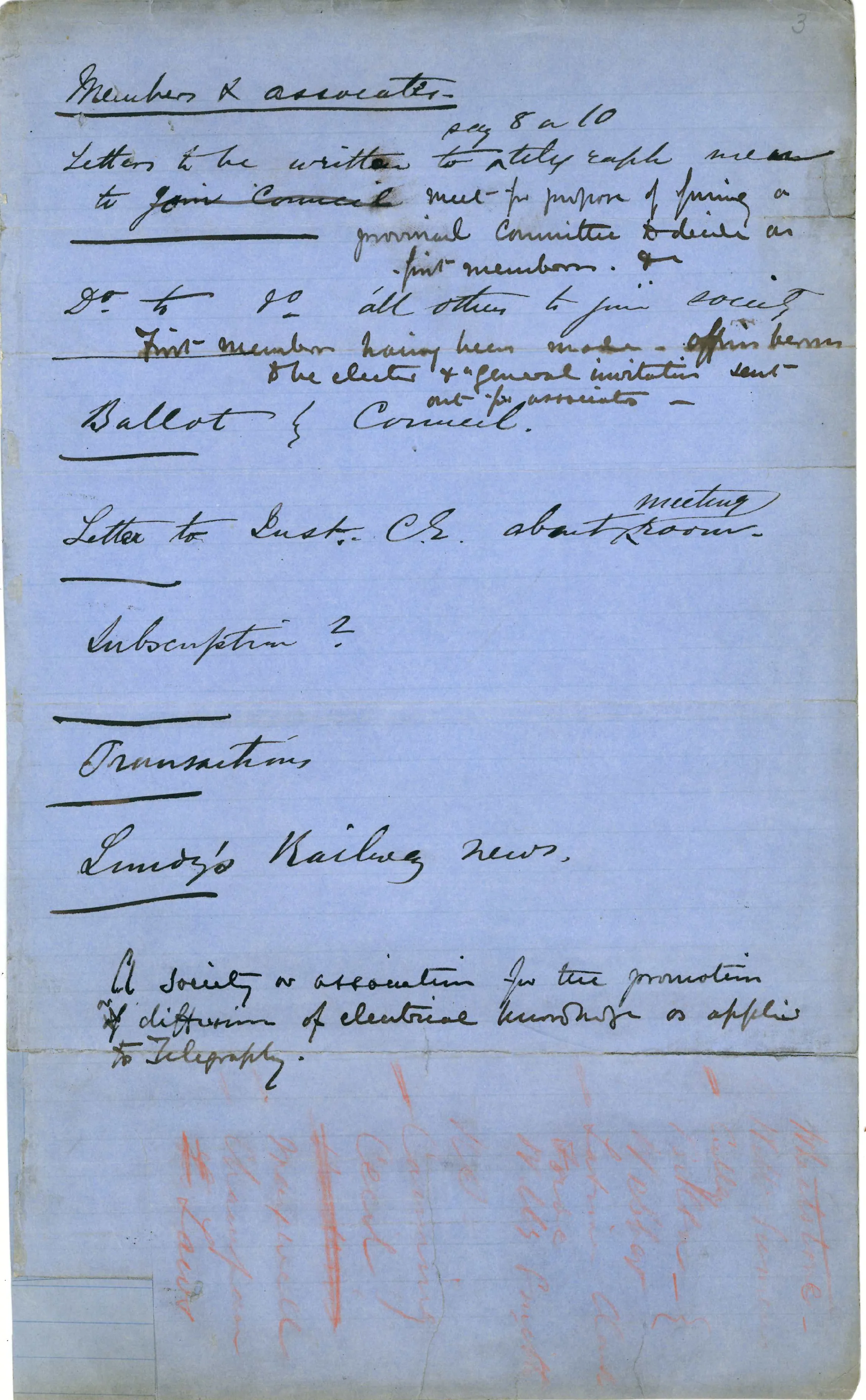 Notes on the foundation of the Society of Telegraph Engineers c 1871 ref. IET/ORG/06/05/3