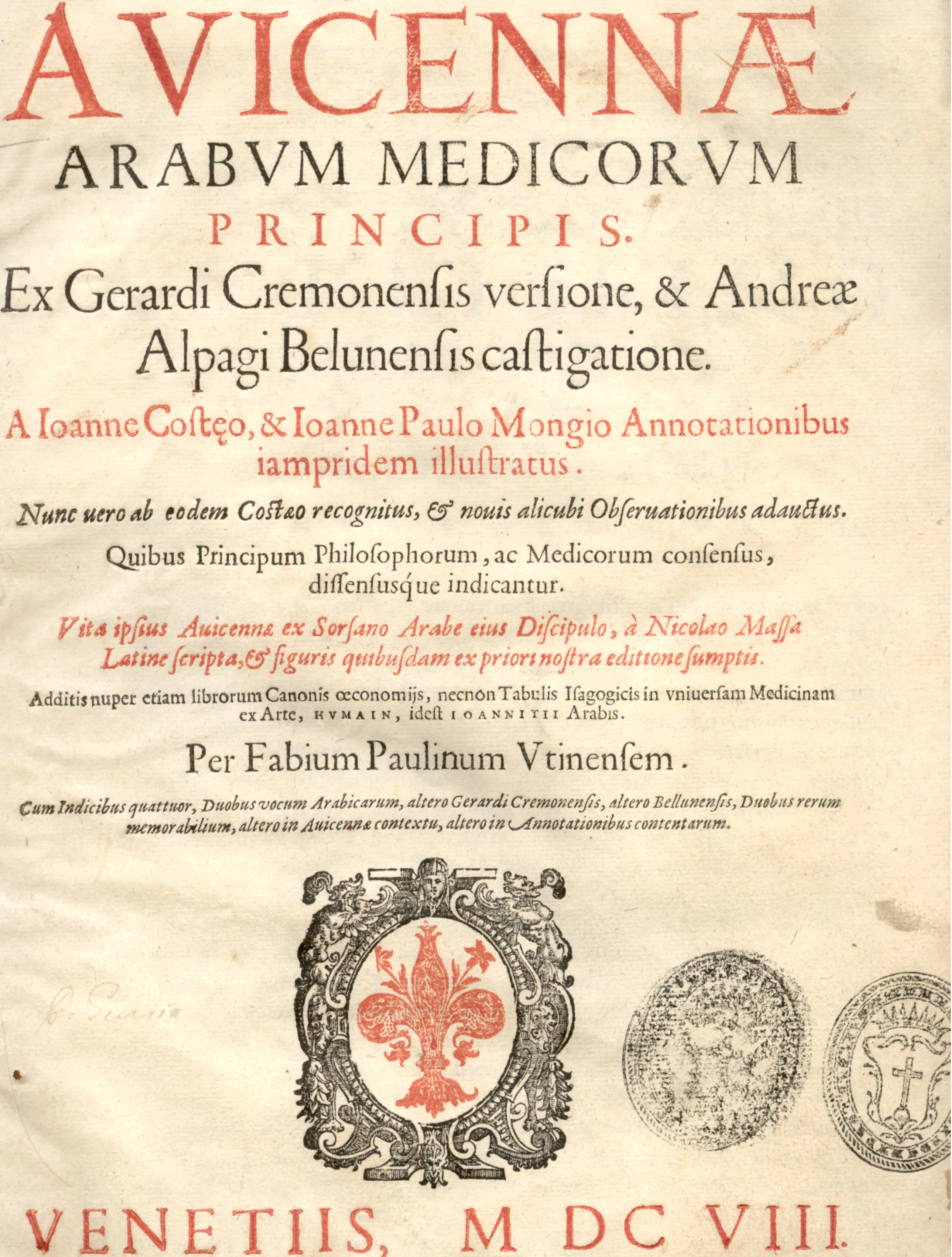 Avicenna, Canon of Medicine (1496), from the Thompson Library