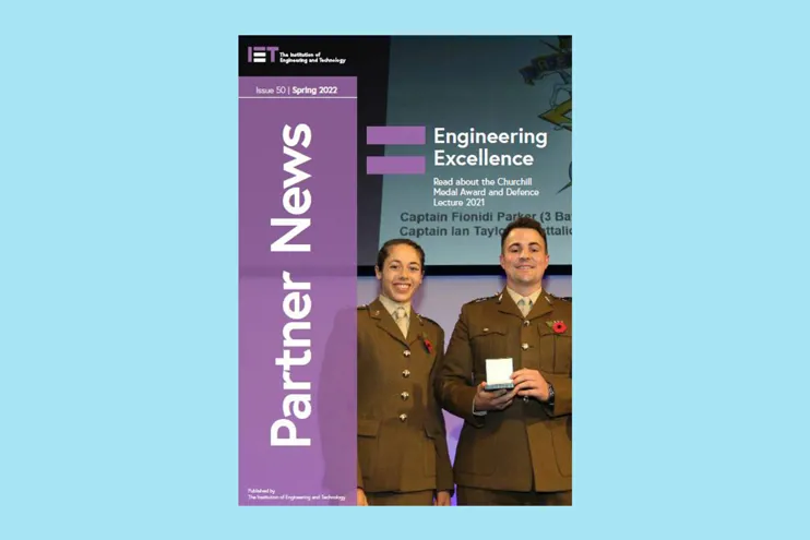 IET Partner News Spring 2022 front cover with blue background